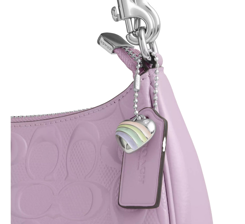 Coach Women's Teri Shoulder Bag In Signature Leather With Heart Charm Silver/Light Violet