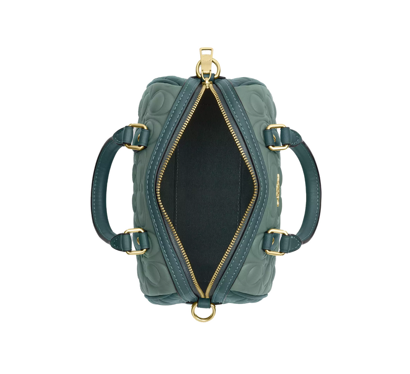 Coach Women's Mini Rowan Crossbody Bag In Blocked Signature Leather Gold/Sage/Dark Turquoise