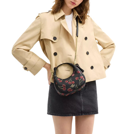 Coach Women's Carmen Mini Crossbody Bag With Cherry Print Gold/Black Multi