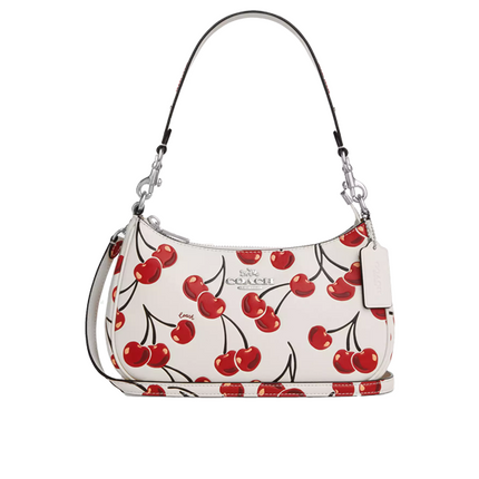 Coach Women's Teri Shoulder Bag With Cherry Print Silver/Chalk Multi