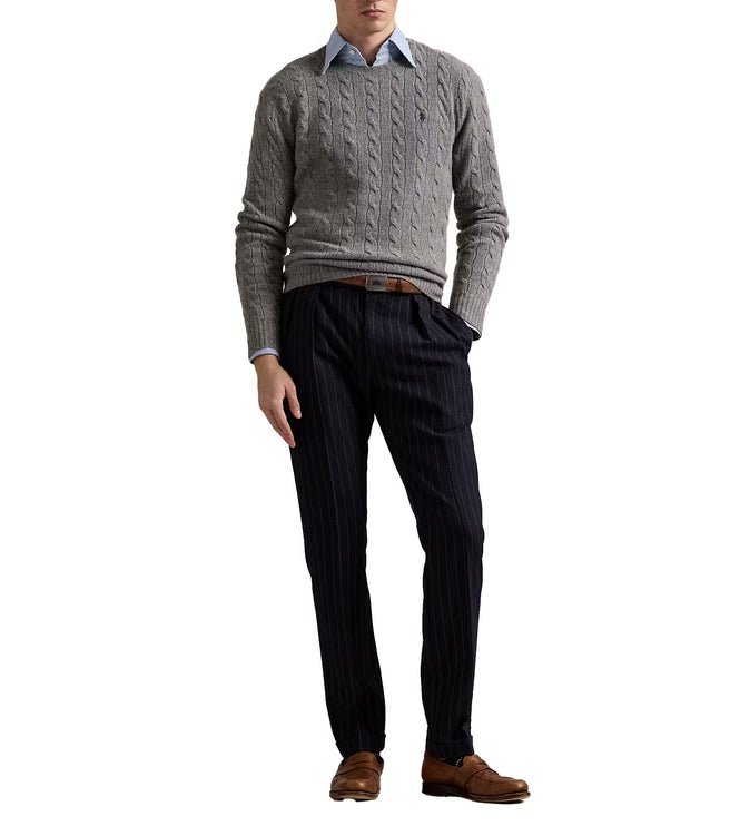 Polo Ralph Lauren Men's Cable-Knit Wool-Cashmere Sweater Fawn Grey Heather