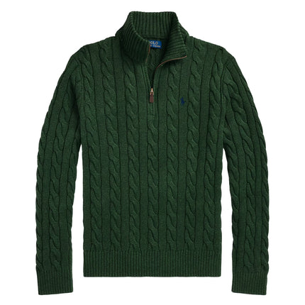 Polo Ralph Lauren Men's Cable-Knit Cotton Quarter-Zip Sweater Scotch Pine Heather