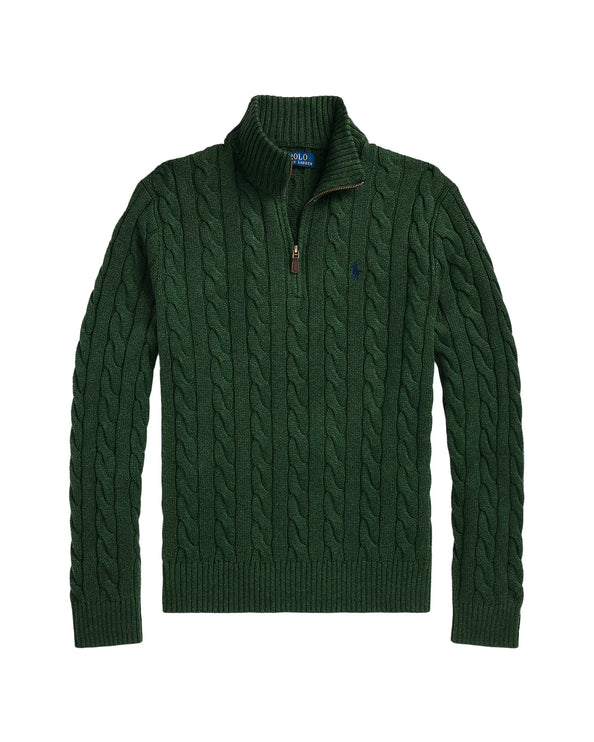 Polo Ralph Lauren Men's Cable-Knit Cotton Quarter-Zip Sweater Scotch Pine Heather