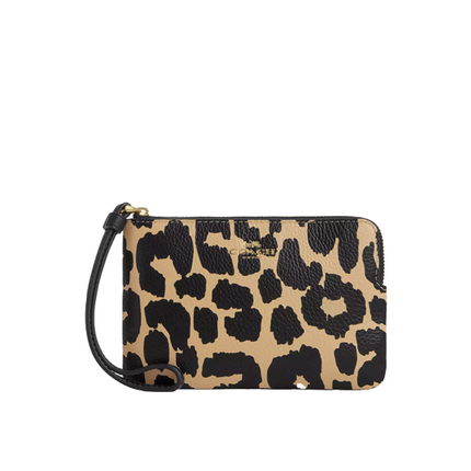 Coach Women's Corner Zip Wristlet With Leopard Print Gold/Leopard Multi