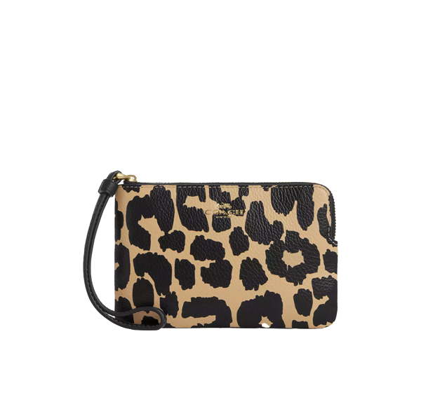 Coach Women's Corner Zip Wristlet With Leopard Print Gold/Leopard Multi