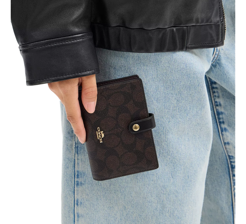 Coach Women's 2 In 1 Wallet In Blocked Signature Canvas Gold/Walnut/Tan
