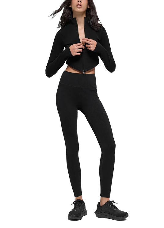 alo Women's Seamless Two Tone Rib Jacket Black