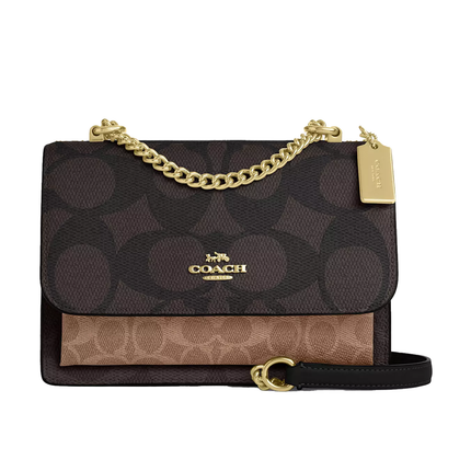 Coach Women's Klare Crossbody Bag In Blocked Signature Canvas Gold/Walnut/Tan