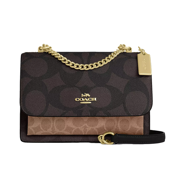 Coach Women's Klare Crossbody Bag In Blocked Signature Canvas Gold/Walnut/Tan
