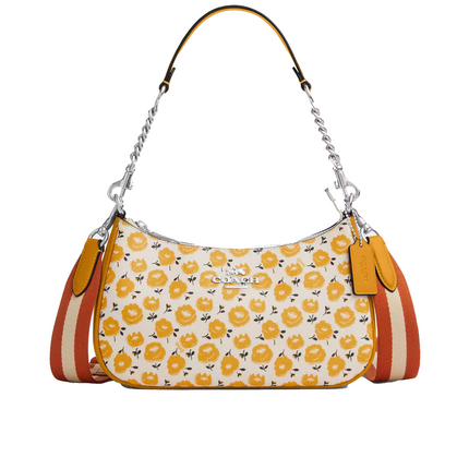 Coach Women's Teri Shoulder Bag With Floral Print Silver/Chalk/Buttercup Multi
