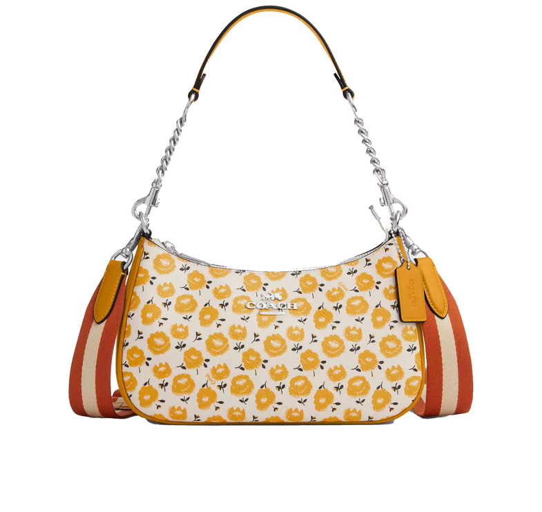 Coach Women's Teri Shoulder Bag With Floral Print Silver/Chalk/Buttercup Multi