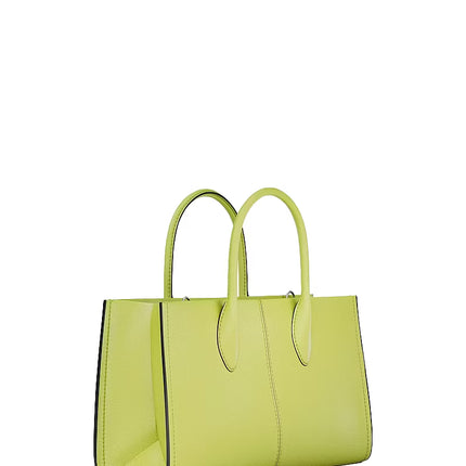 Michael Kors Women's Mirella Medium Pebbled Leather Satchel Bag Lime/Silver