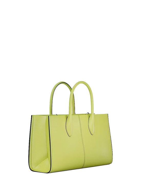 Michael Kors Women's Mirella Medium Pebbled Leather Satchel Bag Lime/Silver