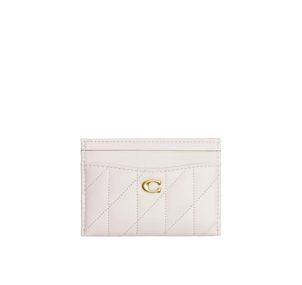 Coach Women's Essential Card Case With Pillow Quilting Brass/Chalk