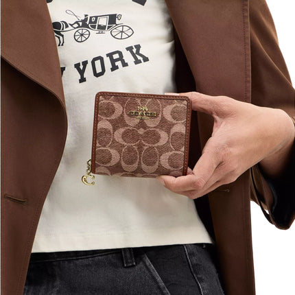 Coach Women's Snap Wallet In Signature Chenille Gold/Light Khaki/Vintage Brown