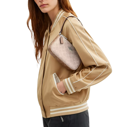 Coach Women's Nolita 19 In Blocked Signature Canvas Silver/Sand/Taupe Multi