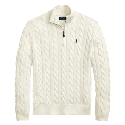 Polo Ralph Lauren Men's Cable-Knit Cotton Quarter-Zip Sweater Andover Cream