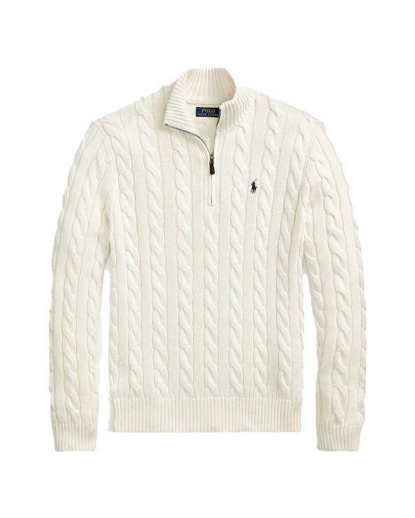 Polo Ralph Lauren Men's Cable-Knit Cotton Quarter-Zip Sweater Andover Cream