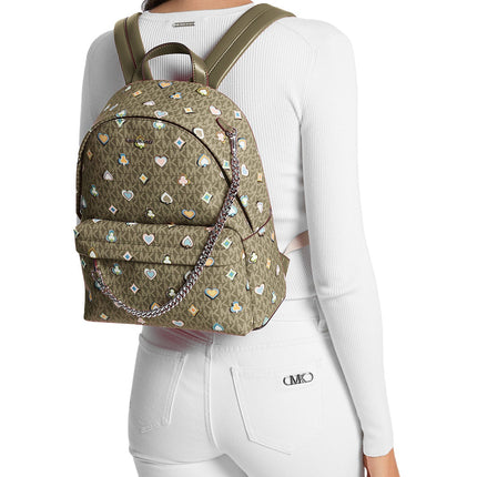 Michael Kors Women's Slater Medium Printed Signature Logo Backpack Olive