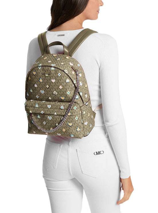 Michael Kors Women's Slater Medium Printed Signature Logo Backpack Olive
