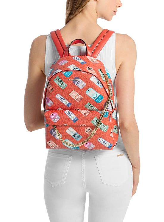 Michael Kors Women's Slater Medium Printed Signature Logo Backpack Dk Sangria