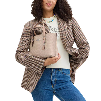 Coach Women's Mollie Tote Bag 25 In Signature Canvas Silver/Sand/Taupe