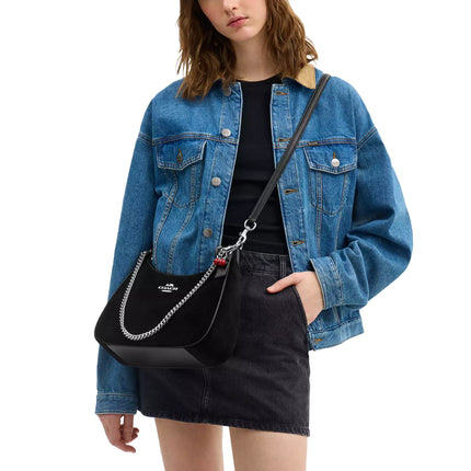 Coach Women's Teri Hobo Bag With Cherry Charm Suede Black/Silver