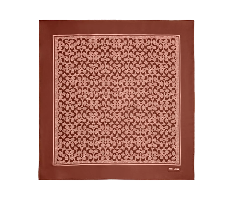 Coach Women's Textured Signature Print Silk Square Scarf Pecan