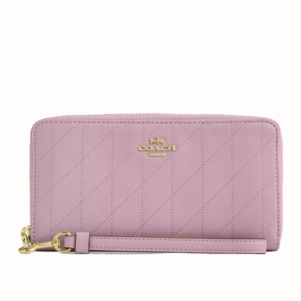 Coach Women's Long Zip Around Wallet With Quilting Gold/Carnation