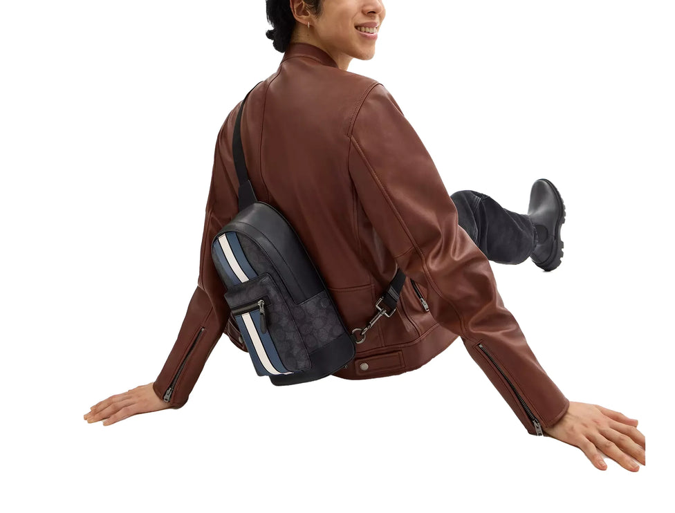 Coach Women's West Pack In Signature Canvas With Varsity Stripe Gunmetal/Charcoal/Denim/Chalk