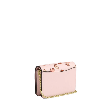 Coach Women's Mini Wallet On A Chain With Rosette Print Gold/Blush Multi