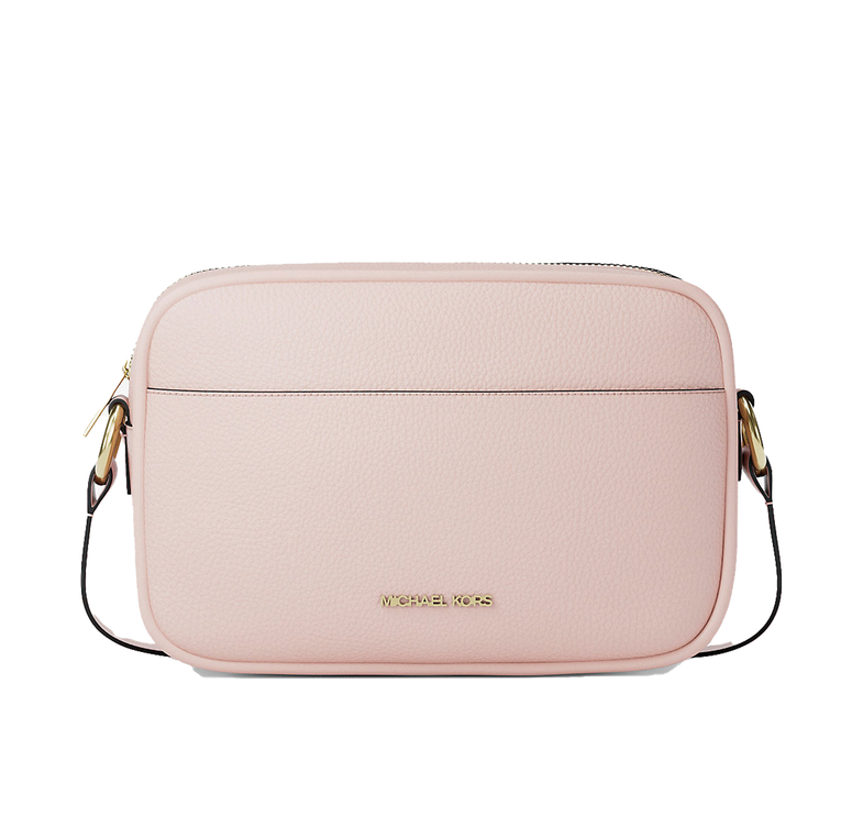 Michael Kors Women's Jet Set Pebbled Leather Camera Crossbody Bag Powder Blush/Gold