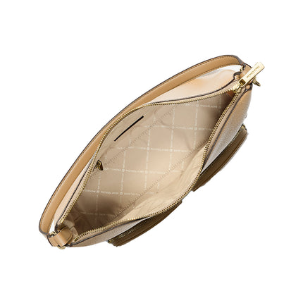 Michael Kors Women's Merritt Large Pebbled Leather Cargo Shoulder Bag Camel/Gold