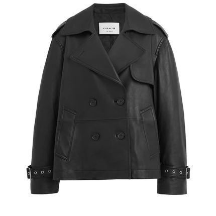 Coach Women's Mini Leather Trench Coat Black