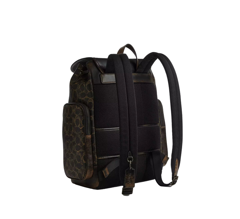 Coach Unisex Finn Backpack In Loved Signature Canvas Gunmetal/Brown