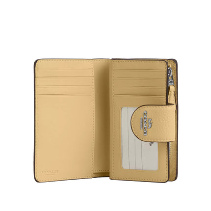 Coach Women's Medium Corner Zip Wallet With Floral Print Silver/Washed Yellow
