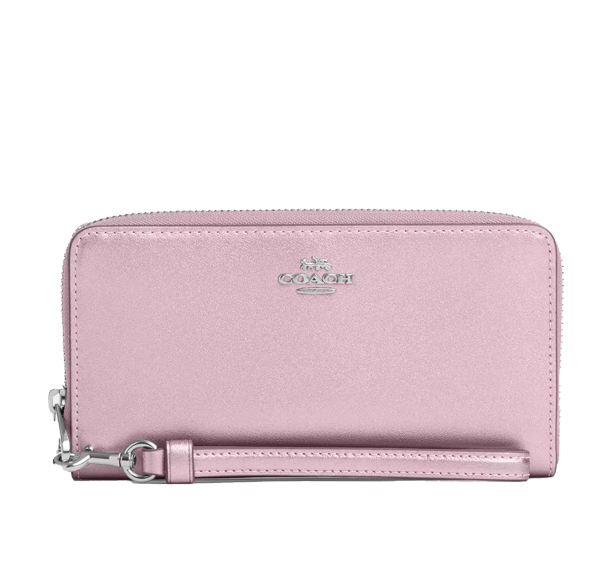 Coach Women's Long Zip Around Wallet Silver/Metallic Pink