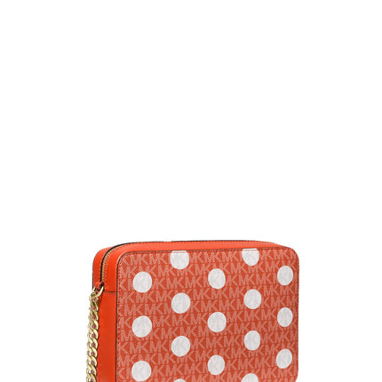 Michael Kors Women's Jet Set Large Polka Dot Signature Logo Crossbody Bag Red Clay