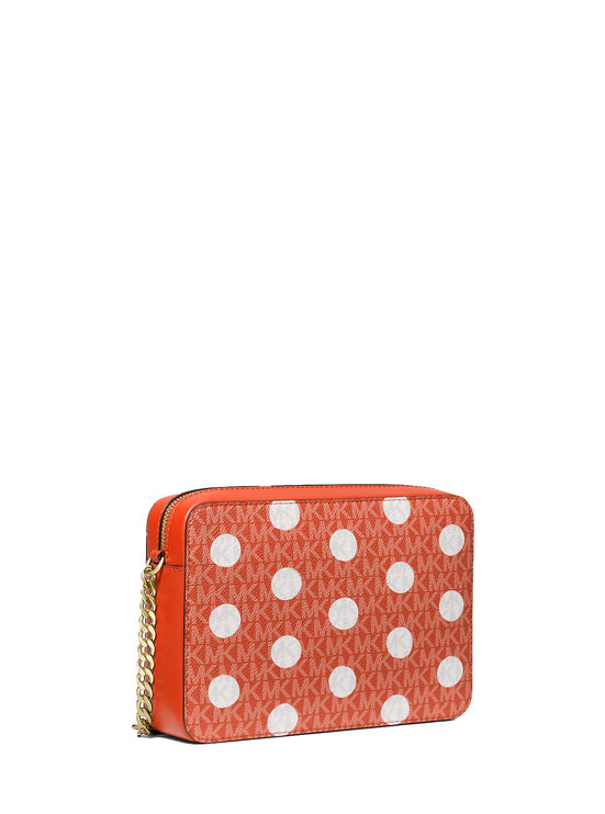 Michael Kors Women's Jet Set Large Polka Dot Signature Logo Crossbody Bag Red Clay