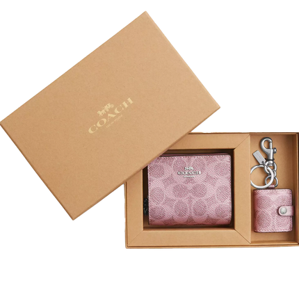 Coach Women's Boxed Snap Wallet And Picture Frame Charm In Signature Canvas Signature Canvas Pink/Silver