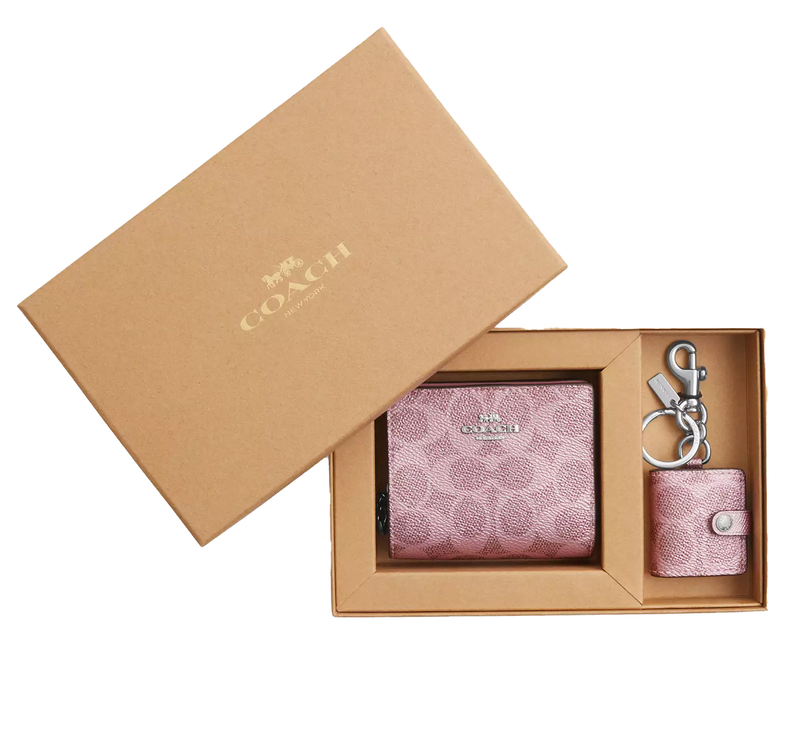 Coach Women's Boxed Snap Wallet And Picture Frame Charm In Signature Canvas Signature Canvas Pink/Silver