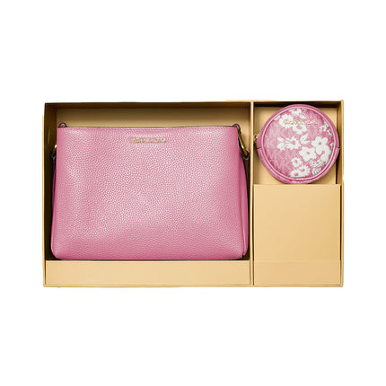 Michael Kors Women's Trisha Pebbled Leather Crossbody Bag With Printed Signature Logo Pouch Carnation/Gold