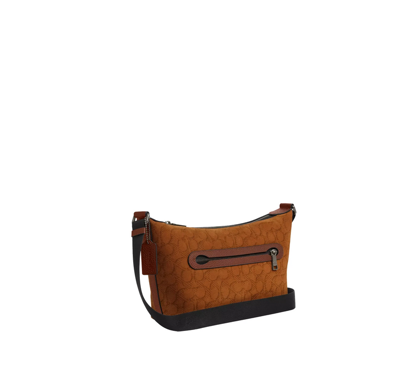 Coach Unisex Small Finn Crossbody Bag With Pouch In Signature Suede Qb/Caramel Sable