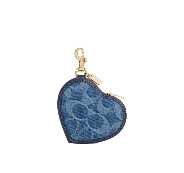 Coach Women's Heart Bag Charm In Signature Denim Gold/Indigo