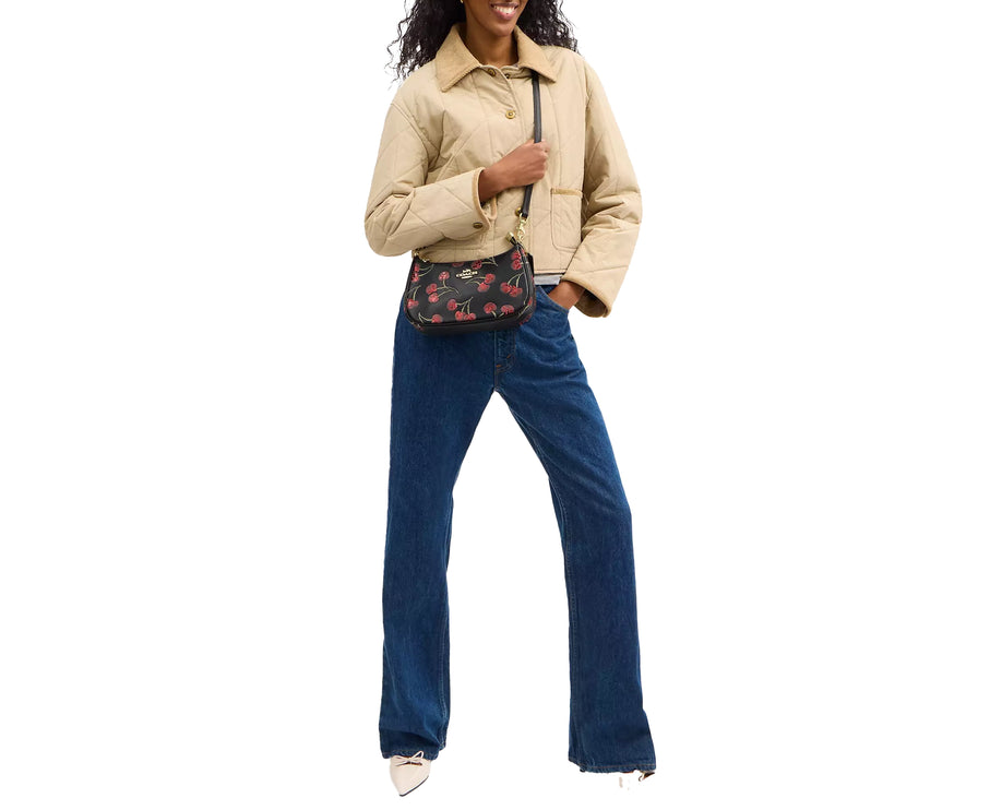 Coach Women's Teri Shoulder Bag With Cherry Print Gold/Black Multi