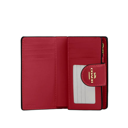 Coach Women's Medium Corner Zip Wallet In Signature Canvas Gold/Walnut/True Red