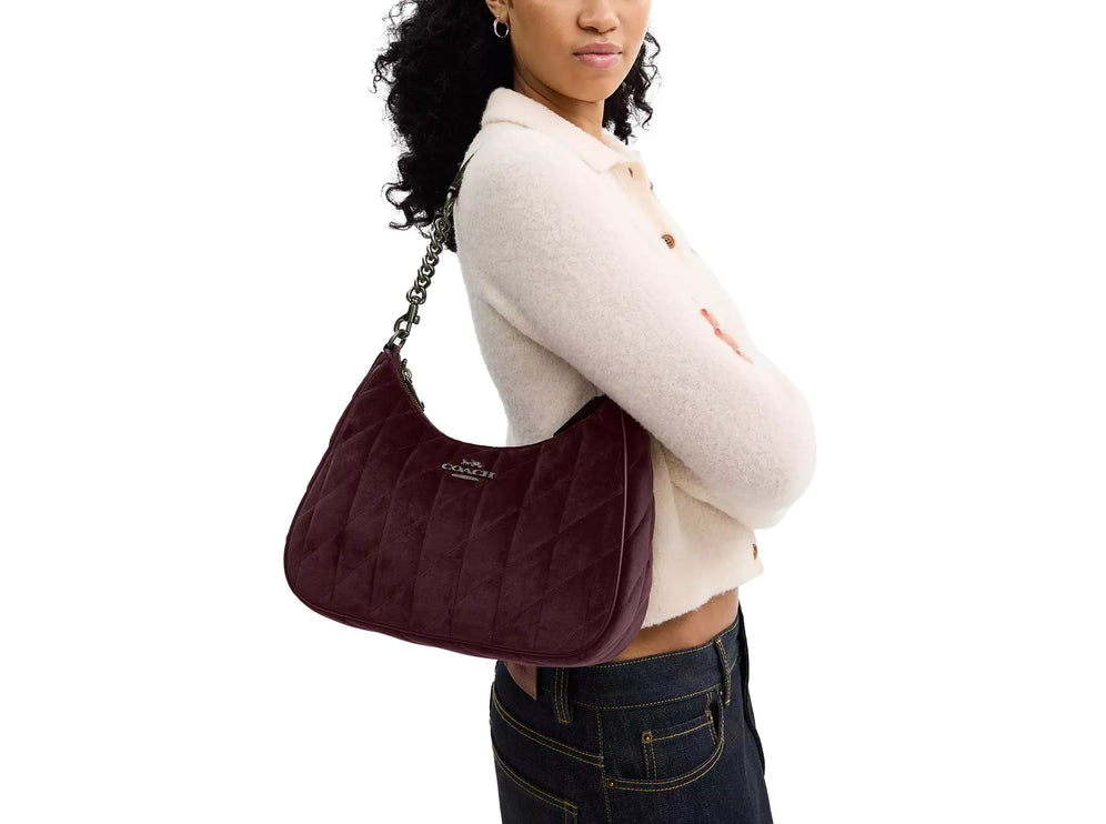 Coach Women's Teri Hobo Bag In Organic Cotton With Quilting Gunmetal/Burgundy