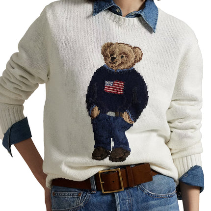 Polo Ralph Lauren Men's Polo Bear Cotton-Linen Sweater Deckwash White