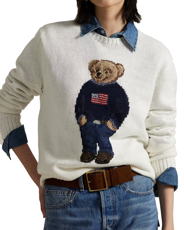 Polo Ralph Lauren Men's Polo Bear Cotton-Linen Sweater Deckwash White