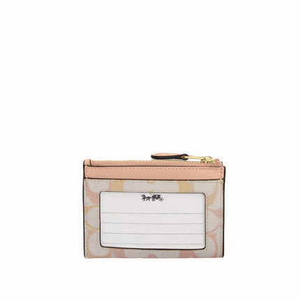 Coach Women's Mini Skinny Id Case In Pretty Signature Canvas Gold/Chalk/Pink